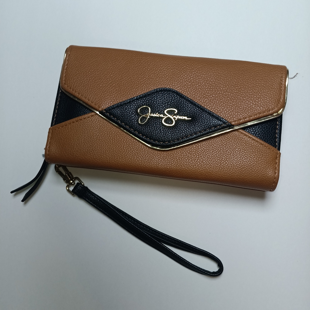 Jessica Simpson Cassidy Cognac and Black Trifold Wristlet
